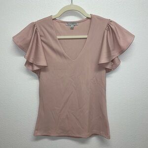 Haute Mode Flare Short Sleeve Top Pink Small
